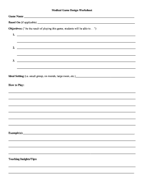 Medical Game Design Worksheet