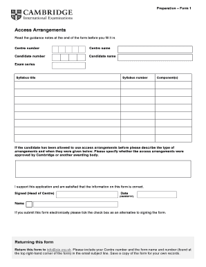 Cambridge Access Arrangements Form 1