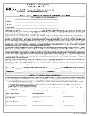 Discretionary Trading Authorization Power of Attorney