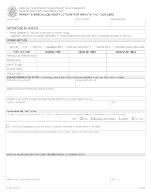Missouri Infant Toddler Care Instructions