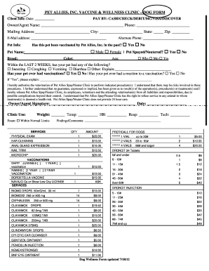 Pet Allies Dog Vaccine and Wellness Form