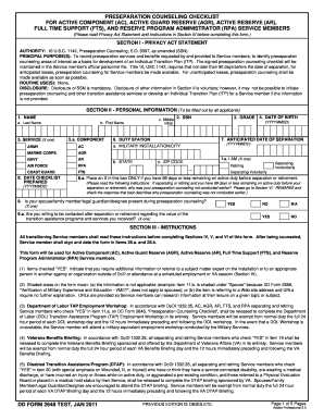Preseparation Counseling Checklist