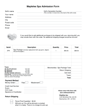 Maplelea Spa Admission Form
