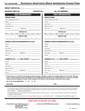 Alcoholics Anonymous Group Information Change Form