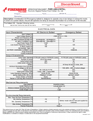 Fulham Emergency Ballast Specification Sheet
