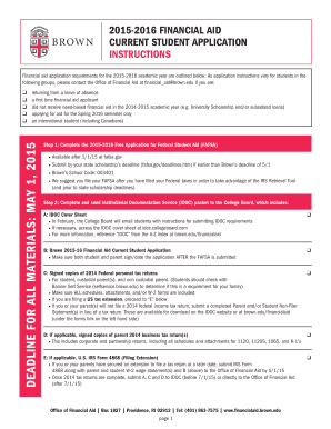 2015-2016 Financial Aid Current Student Application