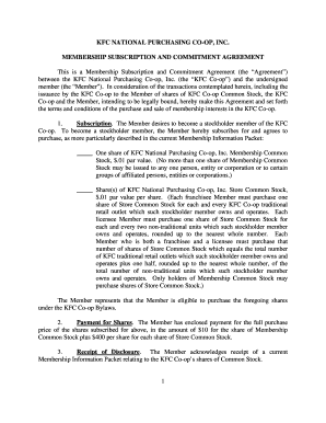 KFC Membership Subscription and Commitment Agreement