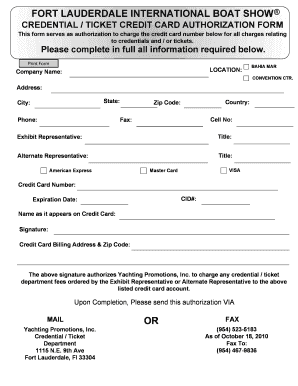 Fort Lauderdale Boat Show Credential Ticket Authorization Form