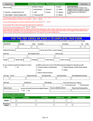 University Employee Personal Data Form