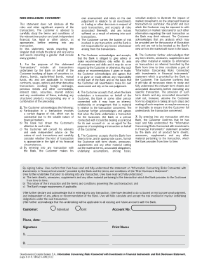 Information Concerning Risks Connected with