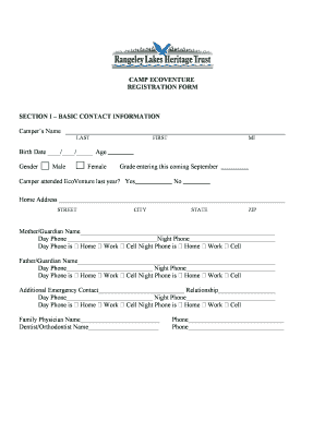 CAMP ECOVENTURE REGISTRATION FORM SECTION I BASIC bb - rlht