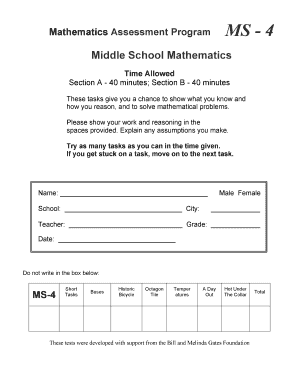 Middle School Mathematics Assessment MS-4