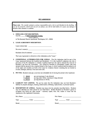 Pet Addendum to Lease Agreement