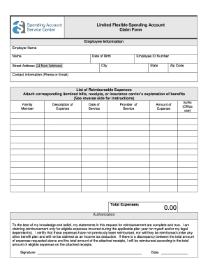Limited Flexible Spending Account Claim Form