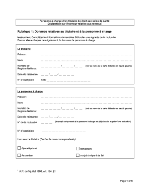 Déclaration sur l’honneur relative aux revenus