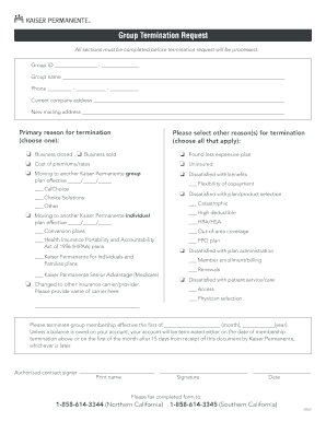Kaiser Permanente Termination Request Form