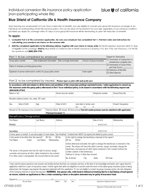 Individual Conversion Life Insurance Policy Application