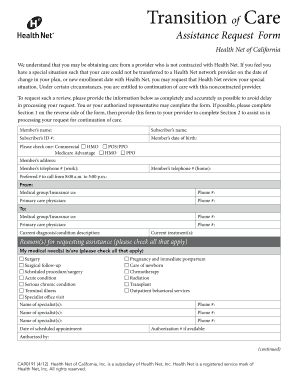 Transition of Care Assistance Request Form