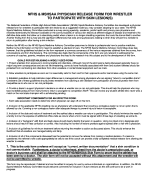 NFHS Physician Release Form for Wrestlers with Skin Lesions