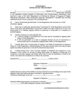 Affidavit Against Ragging