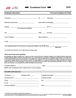 Employee Enrollment Form for ALINE Card