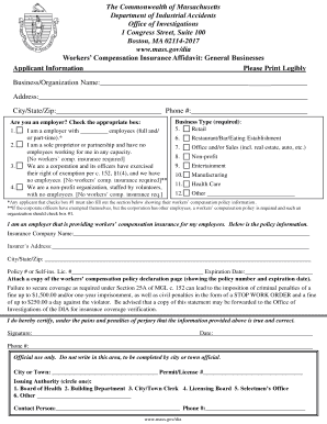 Massachusetts Workers’ Compensation Insurance Affidavit