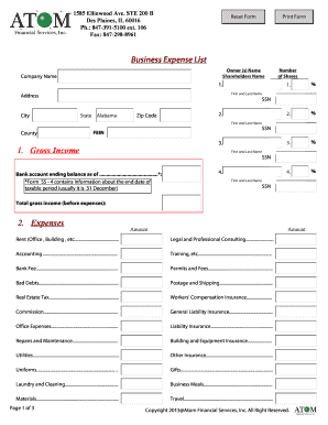 Business Expense List Template