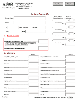 Business Expense List Template