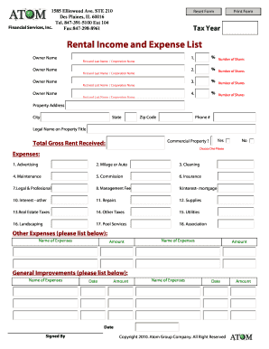 Rental Income and Expense List