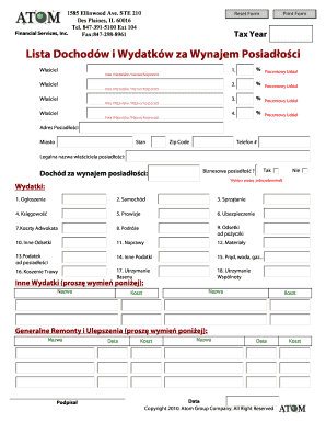 Rental Property Income and Expense List