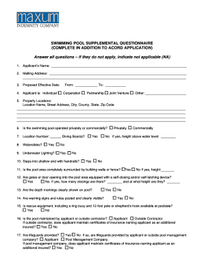 Swimming Pool Supplemental Questionnaire