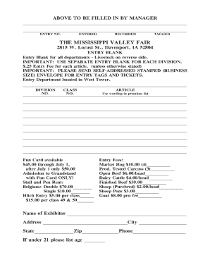 Mississippi Valley Fair Livestock Entry Form