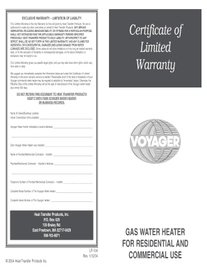 Heat Transfer Products Limited Warranty Certificate