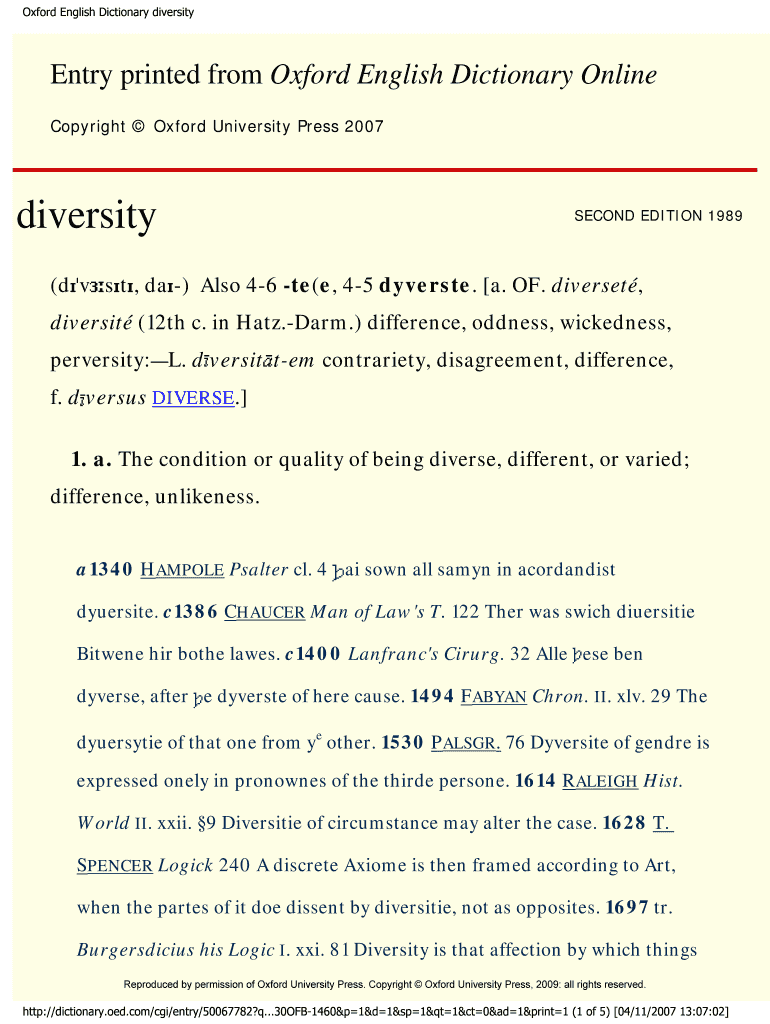 Fillable Online Oxford English Dictionary diversity Fax Email Print