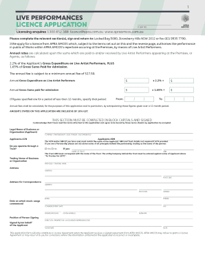 Live Performances Licence Application