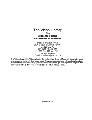 Alabama Baptist Video Library Order Form