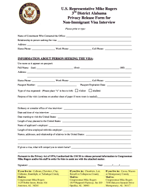 Privacy Release Form for Non-Immigrant Visa Interview