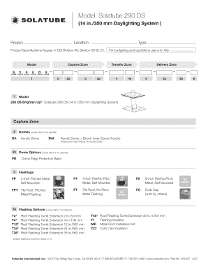 Solatube 290 DS Daylighting System Specification Form