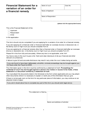 Financial Statement for Variation of Financial Remedy Order