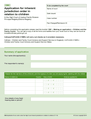 C66 Application for High Court Inherent Jurisdiction Order