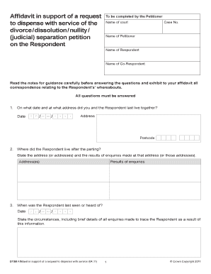 Affidavit to Dispense with Service of Divorce Petition