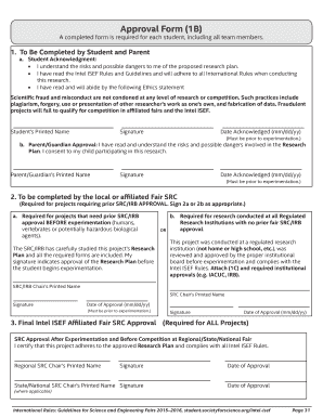 Intel ISEF Student Research Approval Form
