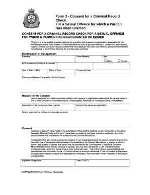 Consent for Criminal Record Check for Sexual Offence