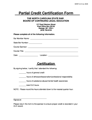 NCSB Partial Credit Certification Form