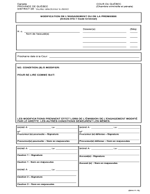 Modification de l'engagement ou de la promesse