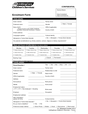 Australian Childcare Enrolment Form