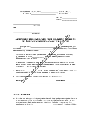 Florida Relocation Agreement with Minor Child