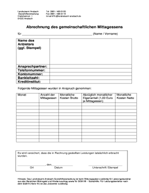Abrechnung des gemeinschaftlichen Mittagessens