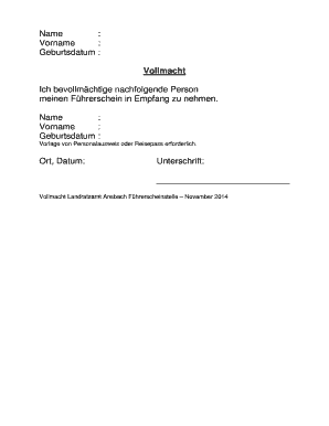Vollmacht für Führerschein
