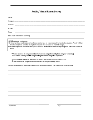 Audio/Visual Room Setup Form